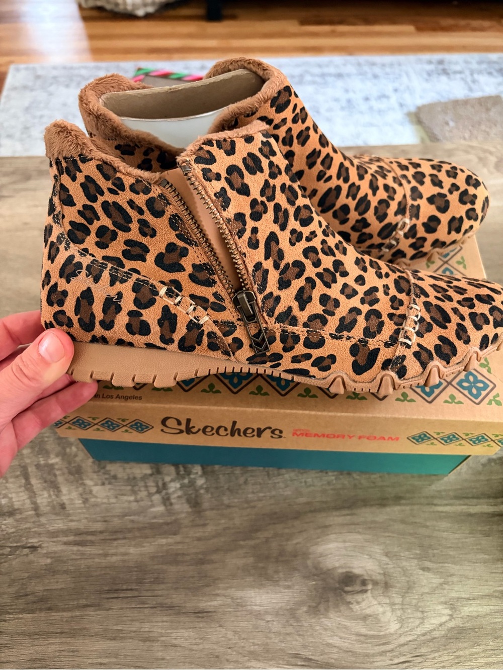 Skechers Women’s Leopard Print Ankle Bootie - Tan/Black